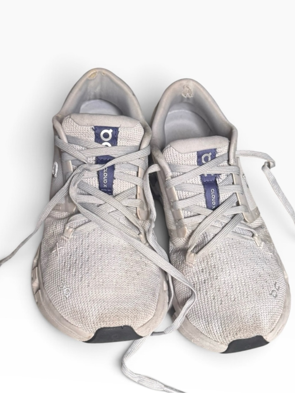 On Running Cloud X Athletic Shoes in Light Gray with Navy Accents